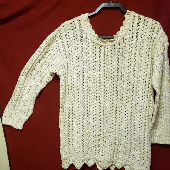 VINTAGE POUR PLUS LE CHIC-COTTON-CROCHET SWEATER W/SCALLOP HEM/NECK/LG/NWOT - Picture 1 of 10
